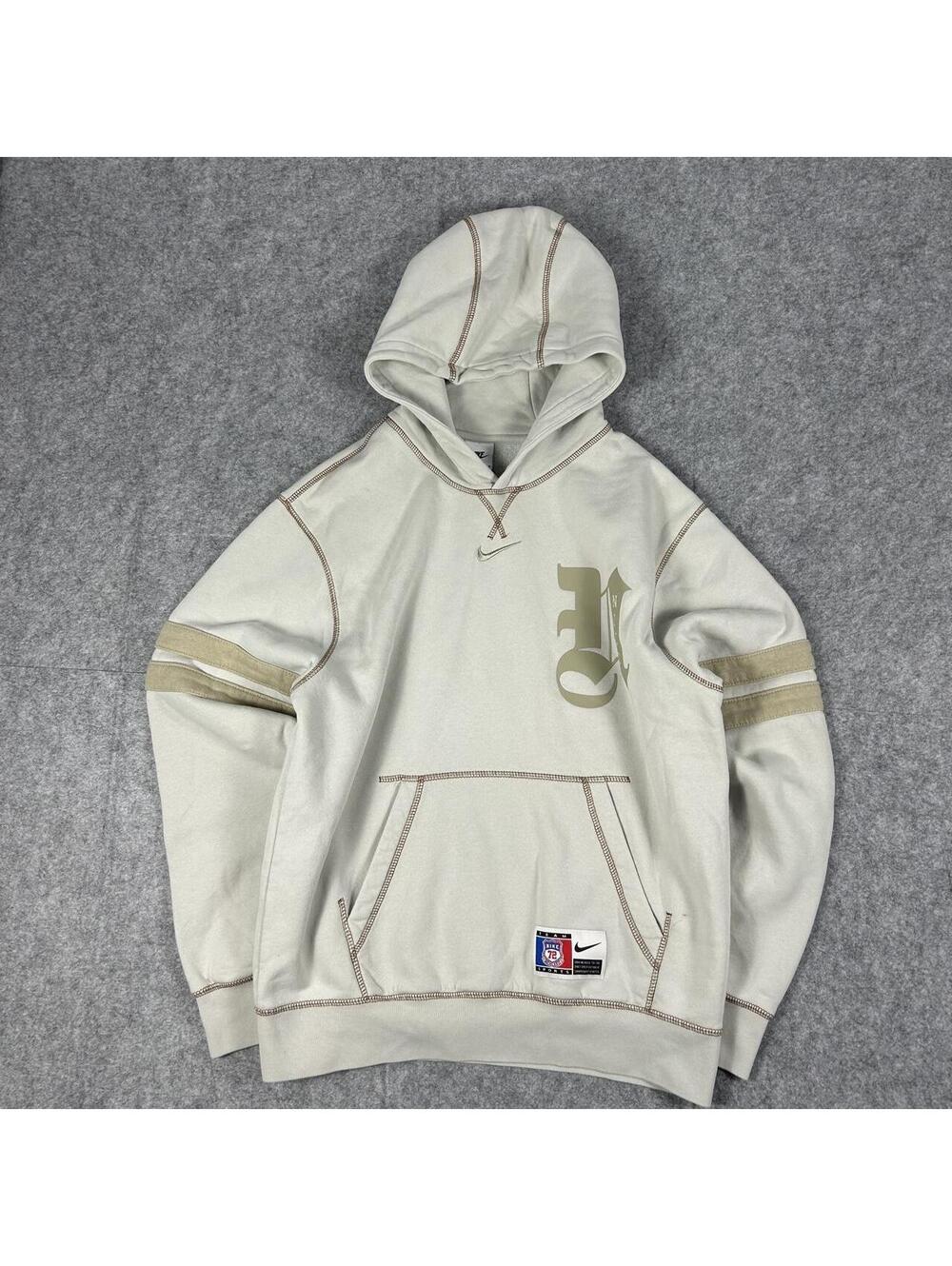 Nike Light Beige Bone Center Swoosh Hoodie Y2K Skate Size Medium